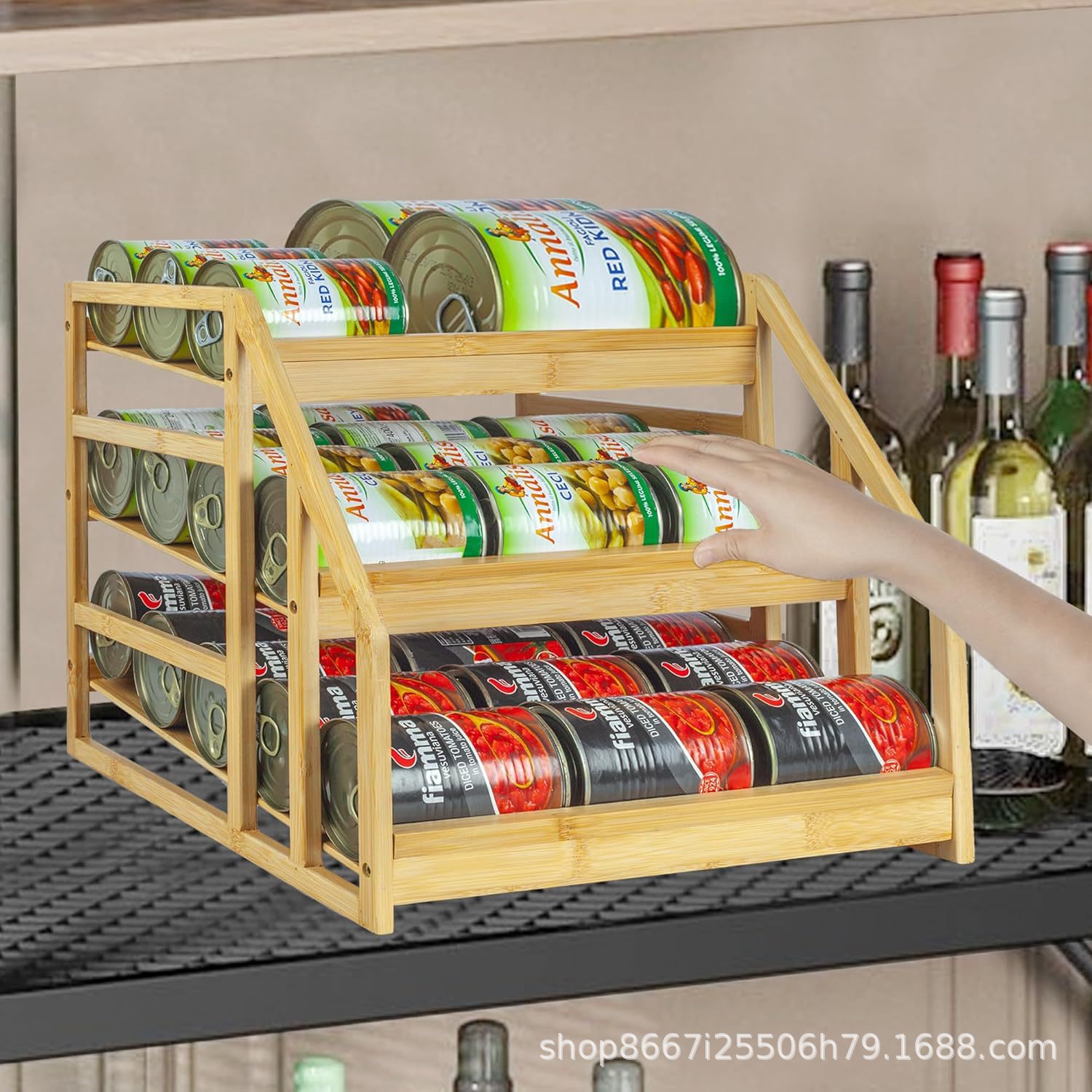 Bamboo multi-layer storage rack kitchen tabletop cans pet can…