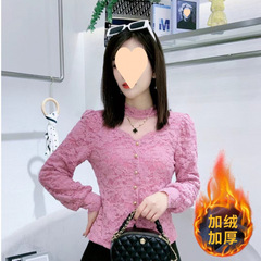 Small fragrance style fashionable sweet and velvet warm lace shirt for women 2025 winter new versatile casual top