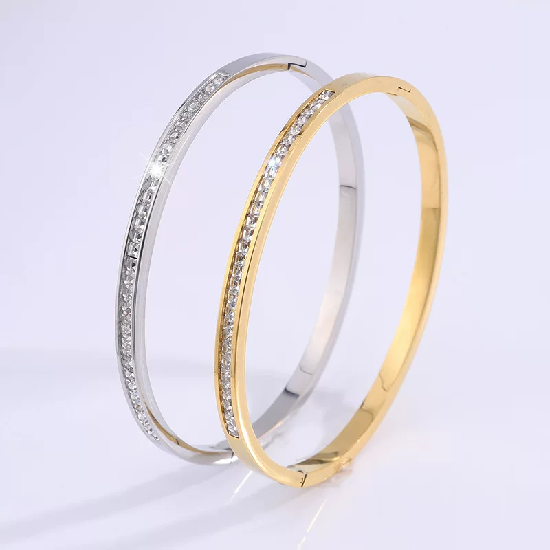 Женский браслет из нержавеющей стали, корейский стиль, инкрустирован diamonds, не выцветает, простой и элегантный дизайн