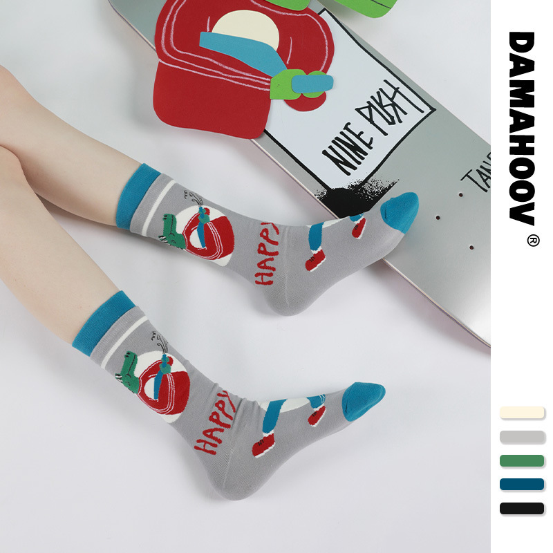 DAMAHOOV original autumn and winter cartoon cute socks animal crocodile illustration ins trendy funny women's socks tube socks