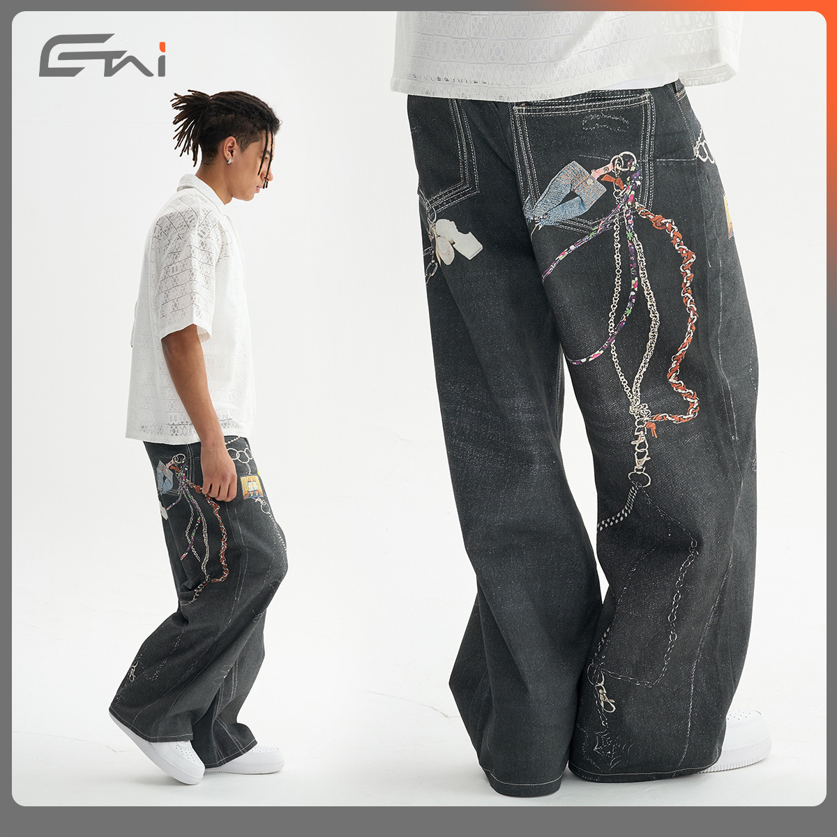 ETAI Hombre| 2025 nuevo tipo de botón impresa en 3D jeans de estilo neutro pesado algodón hombre casual
