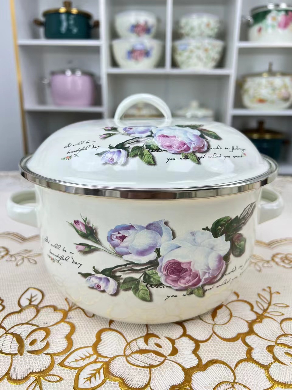 보실랑 에나멜 냄비 두꺼운 에나멜 바 이노 럴 가정용 강화 수프 냄비 스튜 냄비 끓여 한약 요리 냄비 인덕션 쿠커 가스