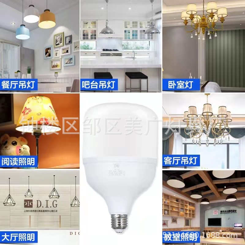 上海亚明照明LED球泡塑包铝球泡照明LED50W60W超亮家用球泡灯E27-阿里巴巴