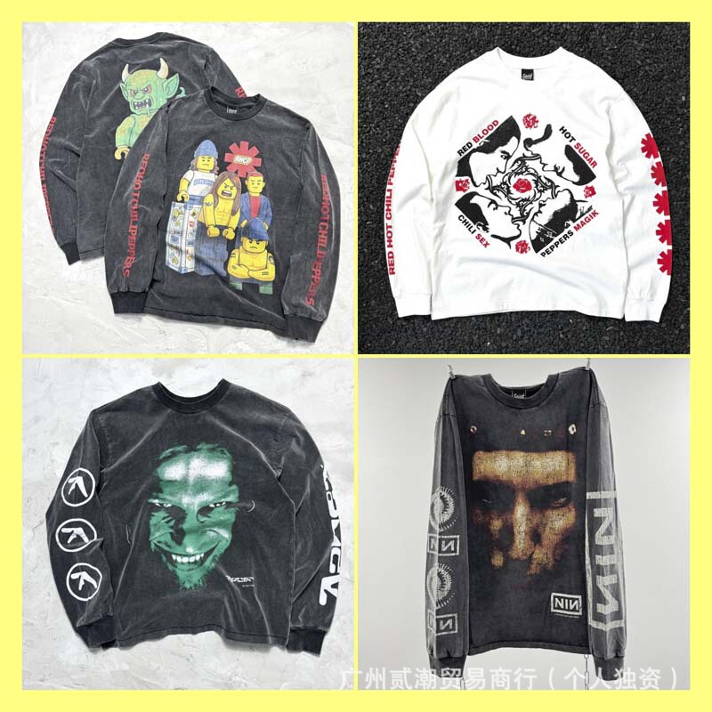 European and American Heavyweight Street Saint Michael Cho Star Wars Printed Washed Distressed Loose Long-Sleeved T-Shirt