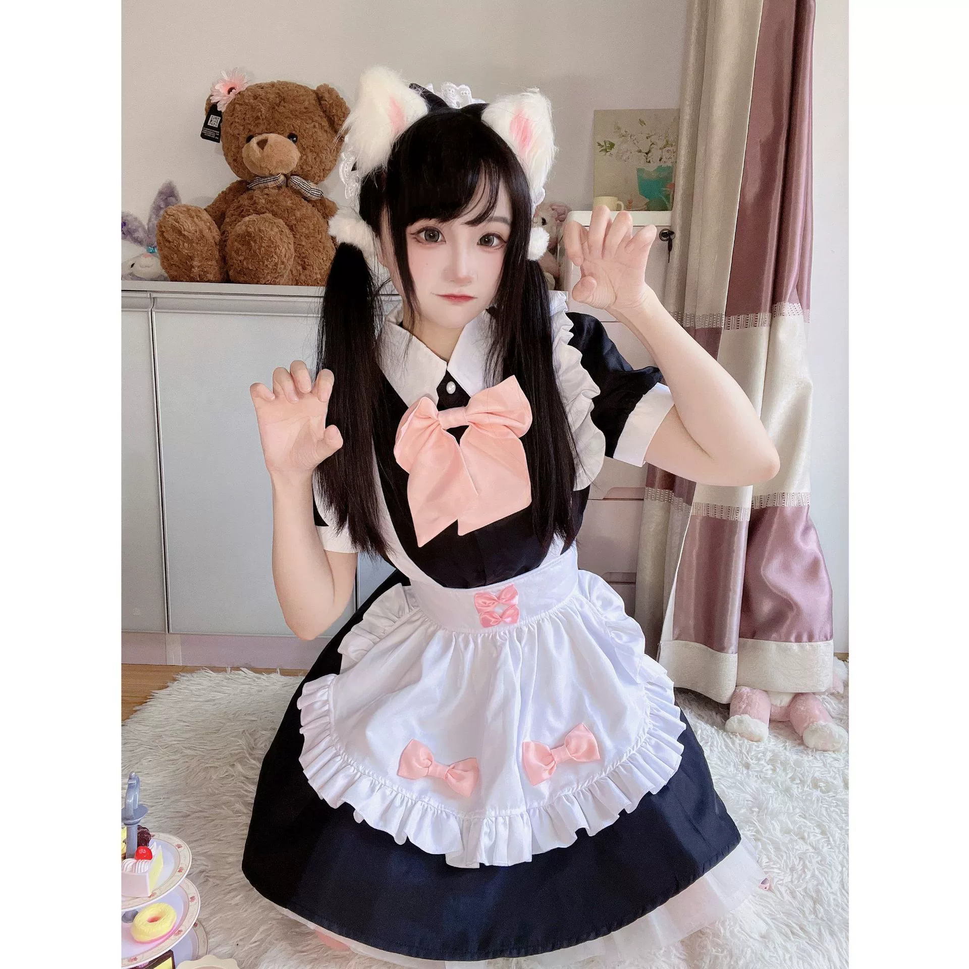 Черно-белое платье для горничной Женская одежда Gangster COS Милая Лолита Горничная Униформа костюм больших размеров
