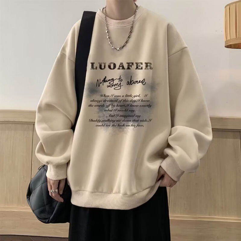 Sweat Men's Round Neck 2024 Autumn and Winter New Fashion Brand Fashion All-match Printed Top Men's Korean Style fleece-lined Casual Long Sleeve