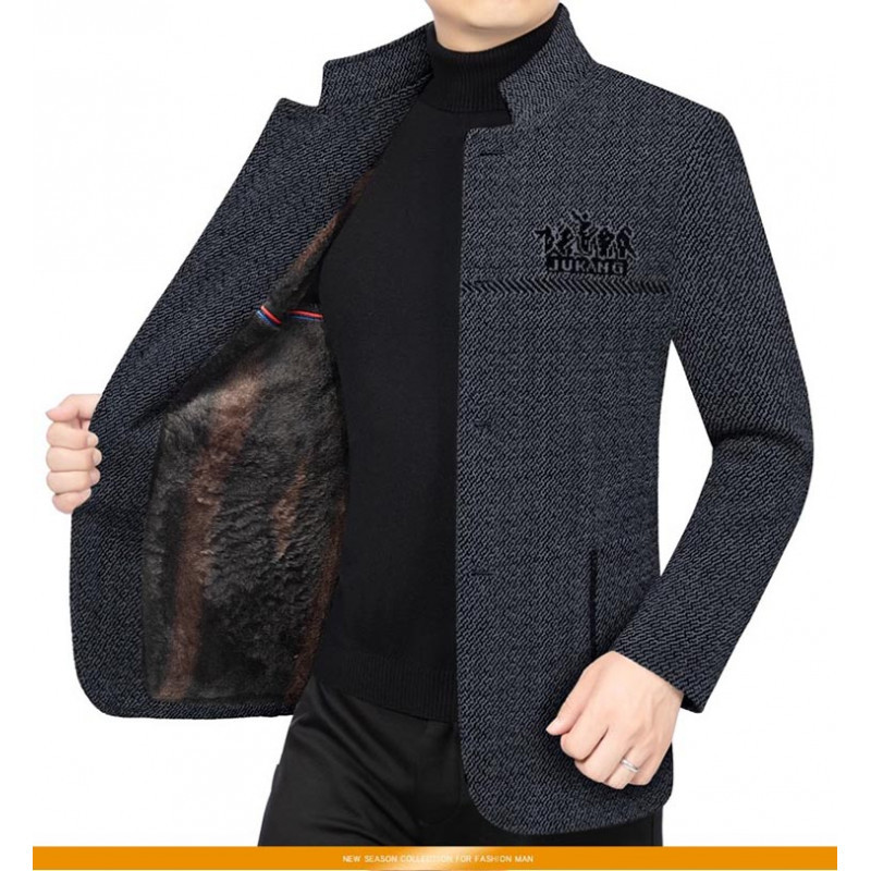 2026 Men's Autumn and Winter Fleece-Lined Thickened Single Jacket Stand Collar Jacket Coat