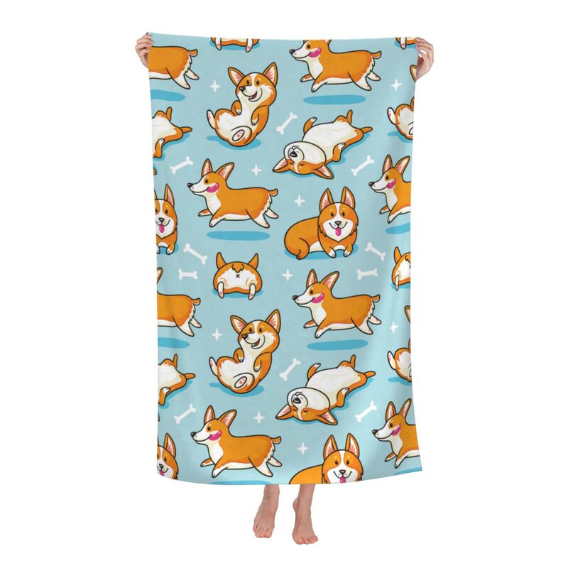 Beach and Pool Towel Microfiber Funny Corgi Beach Towel Soft Absorbent Colorful Beach Towel