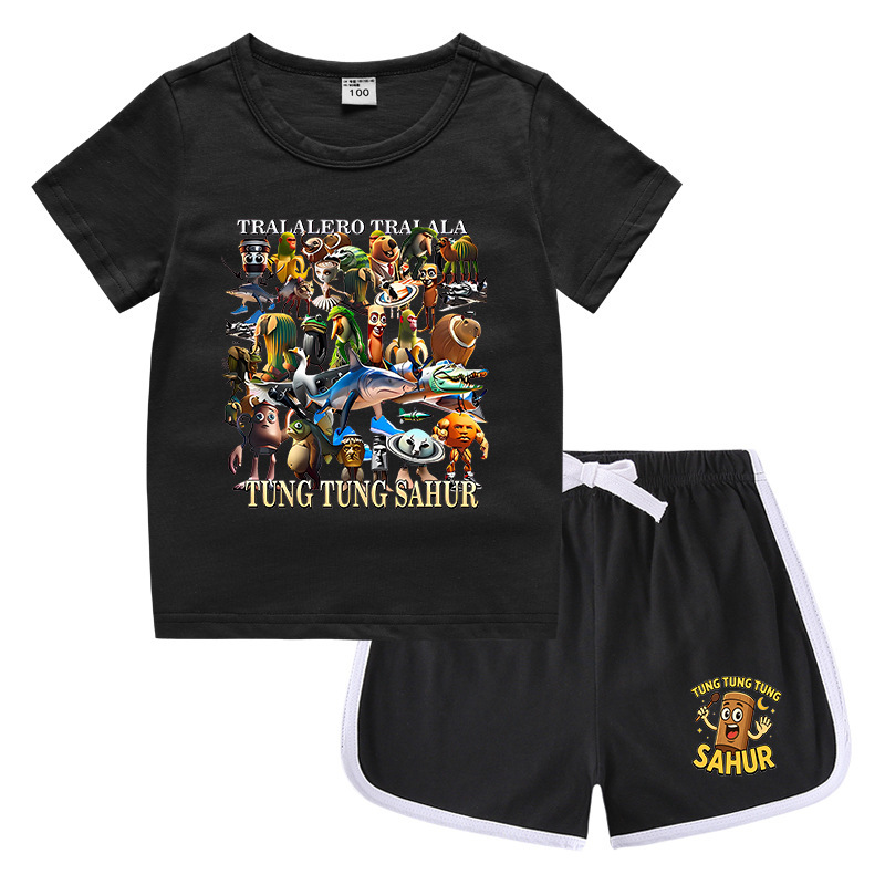 夏男の子服娘ラウンドネック Tシャツホットパンツ韓国風カジュアル半袖ボトムシャツスポーツ学生ショーツスーツ|undefined