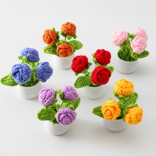 Teacher's Day gift finished multi-head rose White pot office decoration wedding hand simulation knitted Basin