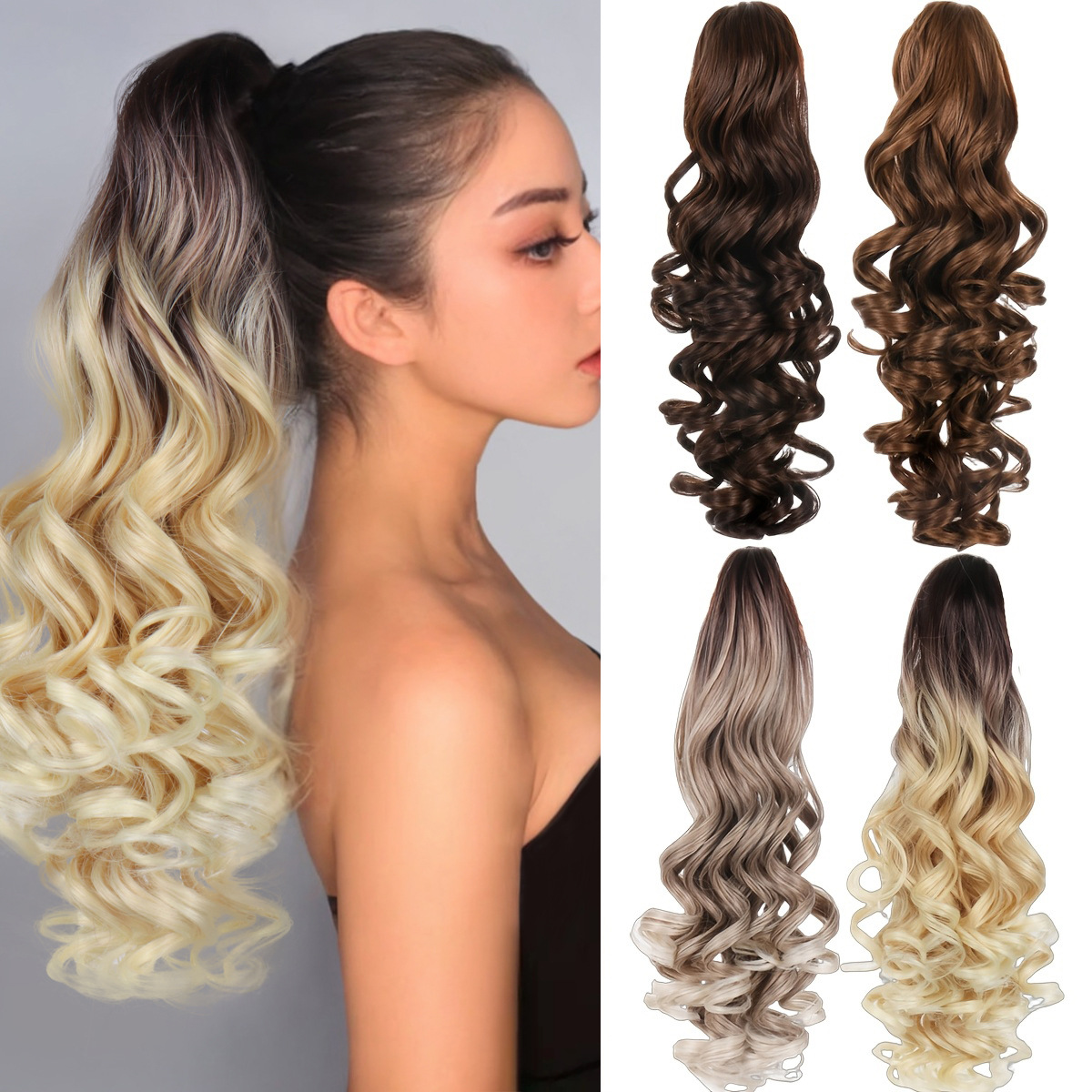 Multicolor opcional peluca cola de caballo gran clip de agarre largo cabello de caballo de la princesa europea y americana en stock de cola de caballo