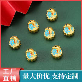 B84 景泰蓝哑金滴油直孔小海豚隔珠手链串珠DIY锌合金饰品配件