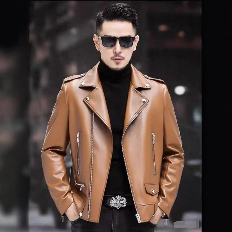 Leather Jacket First Layer Cowhide Trendy Men's Fashion Motorcycle Fur Coat Dropshipping Fashion Urban Men's Short Jacket