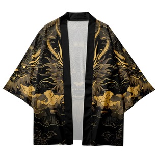 Trendy Summer Kimono Cross-Border Dragon Print Cropped Shirt Robe Cardigan Loose Men's Haori Kimono