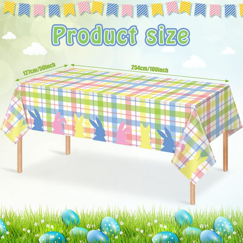 Spring Easter Buffalo Plaid Checkered Tablecloth Plastic Rabbit Watercolor Pastel Party Supplies Disposable Table Cover