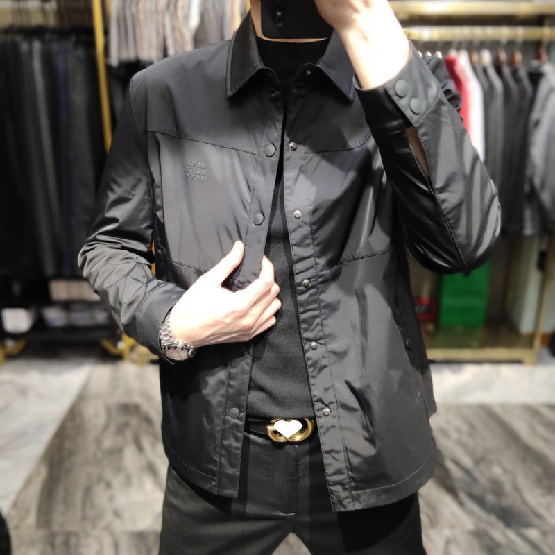 25 Spring and Autumn Thin Lapel Solid Color Simple Jacket Men's Light Luxury Business All-match Slimming Handsome Fashionable Top Korean Style