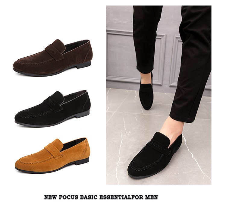 Large Size Men's Lazy Leather Shoes British Style Casual Daily Loafers Simple Suede Slip-on Fashionable Shoes_vogvips.com