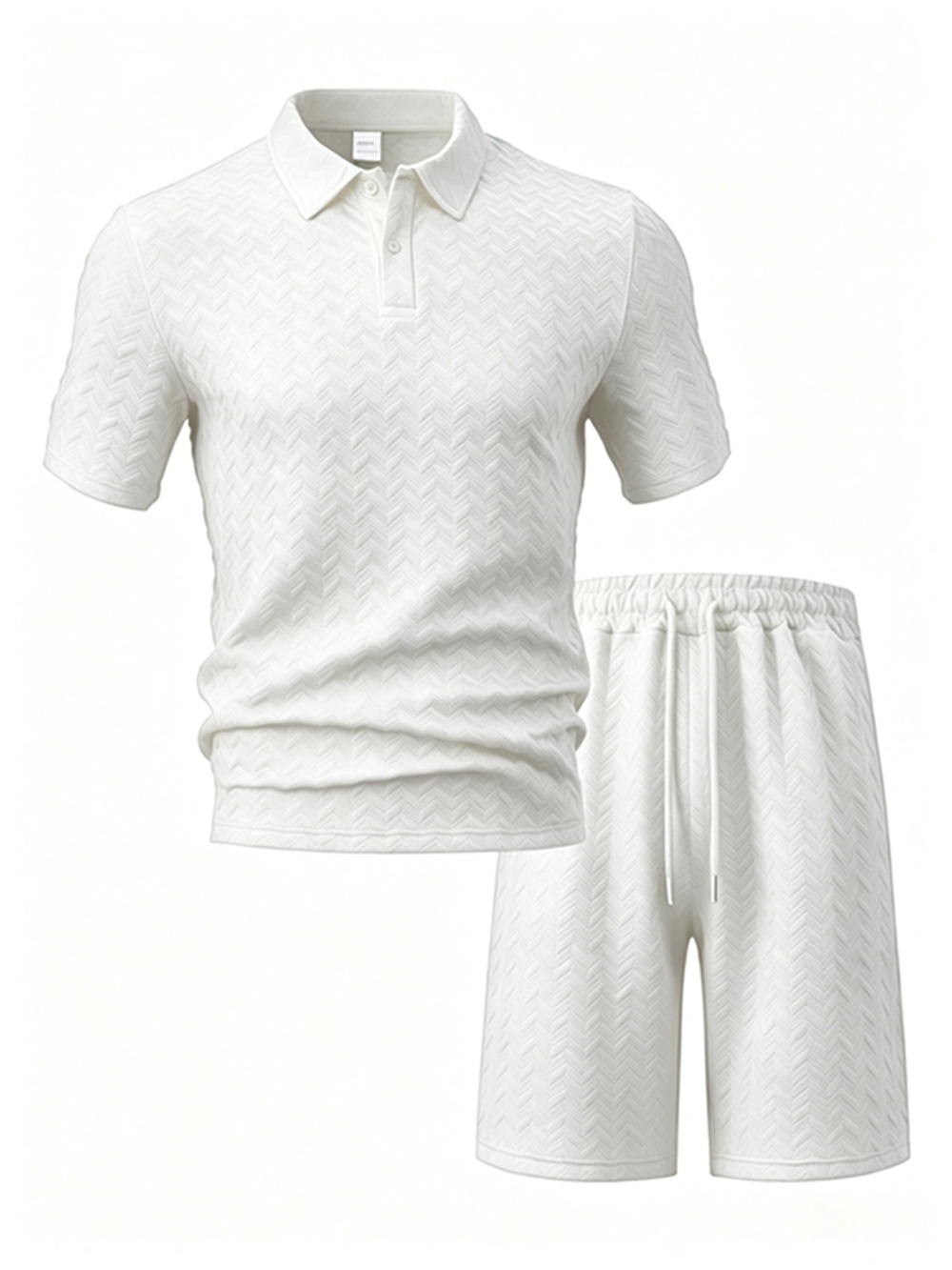Men's Short Sleeve Polo Shirt Set Jacquard Design Comfort Fit Casual Summer Wear Breathable Polyester Fabric_viptrois.com