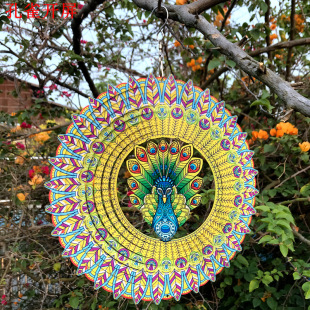 Cross-border new 3D wind chimes Peacock open screen stainless steel wind-turning pastoral indoor outdoor balcony garden hanging decoration