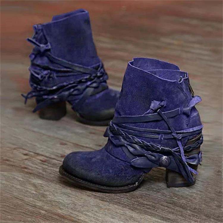 Women's High Heeled Cowboy Boots With Back Zip And Round Toe_voghion.com