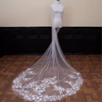 Супер сказочная корейская фата с бисером, длинное жемчужное кружево с 3D цветком, свадебное платье, головной убор BV200