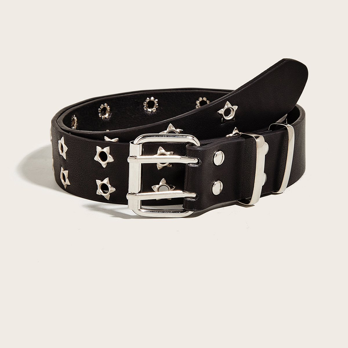 Ceinture à Double boutonnage en forme d'étoile de Style Punk, jean de Style coréen, pantalon décoratif à la mode, ceinture à œillets, cadeau tendance pour hommes_voghion.com