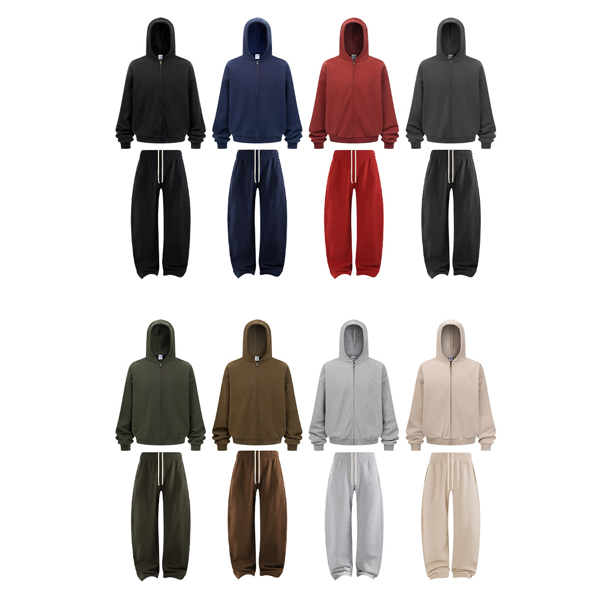 Chain tide hombre| Otoño y invierno nuevos productos de fábrica de venta directa base de vello con cremallera universal camiseta encapuchada macheta conjunto de pantalones