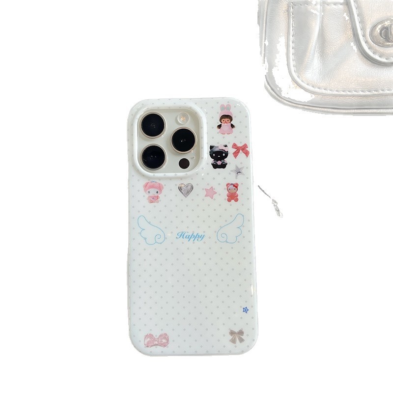 ins水玉羽KTメロディーイラストiPhone16 Apple 15ProMax/14携帯電話ケース新モデルに適しています|undefined