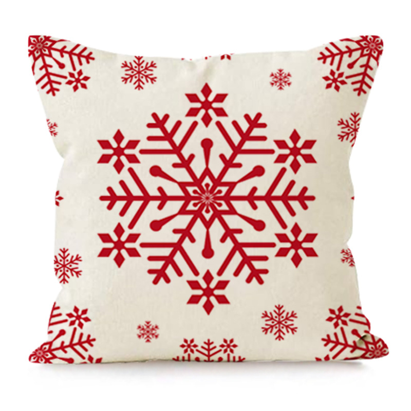 Taie d'oreiller en lin de Noël Taie d'oreiller imprimée de lettres de flocon de neige Coussin de canapé de maison de Noël_voghion.com