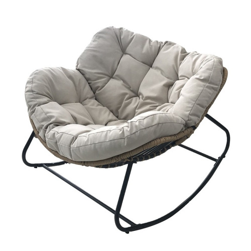 Wicker bird's nest rocking chair: comfortable for sitting or reclining, perfect for lounging on your balcony or at home—also available as a stylish iron-framed double rocker for two.