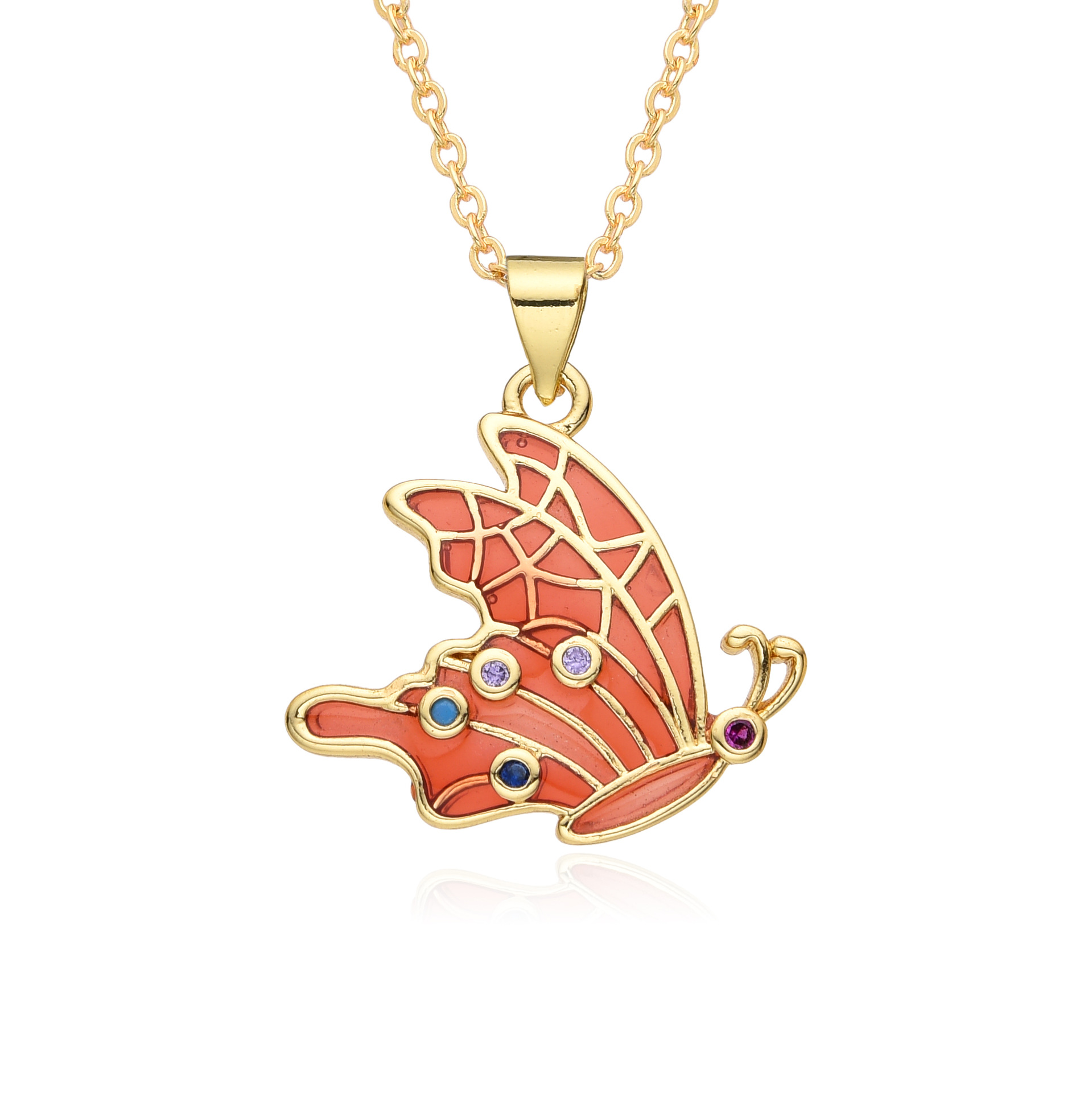 Zircon Inlay Material Copper IG Style Simple Style Butterfly Enamel Plating Inlay Zircon Pendant Necklace