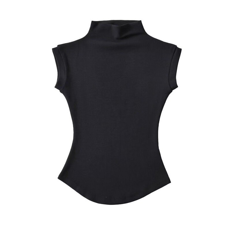 230g Ice Silk Ribbed Sweet and Spicy Retro Style Sleeveless Half-High Collar T-Shirt for Women, Slim Fit Versatile Short Top 230g Ice Silk Ribbed Sweet and Spicy Retro Style Sleeveless Half-High Collar T-Shirt for Women, Slim Fit Versatile Short Top