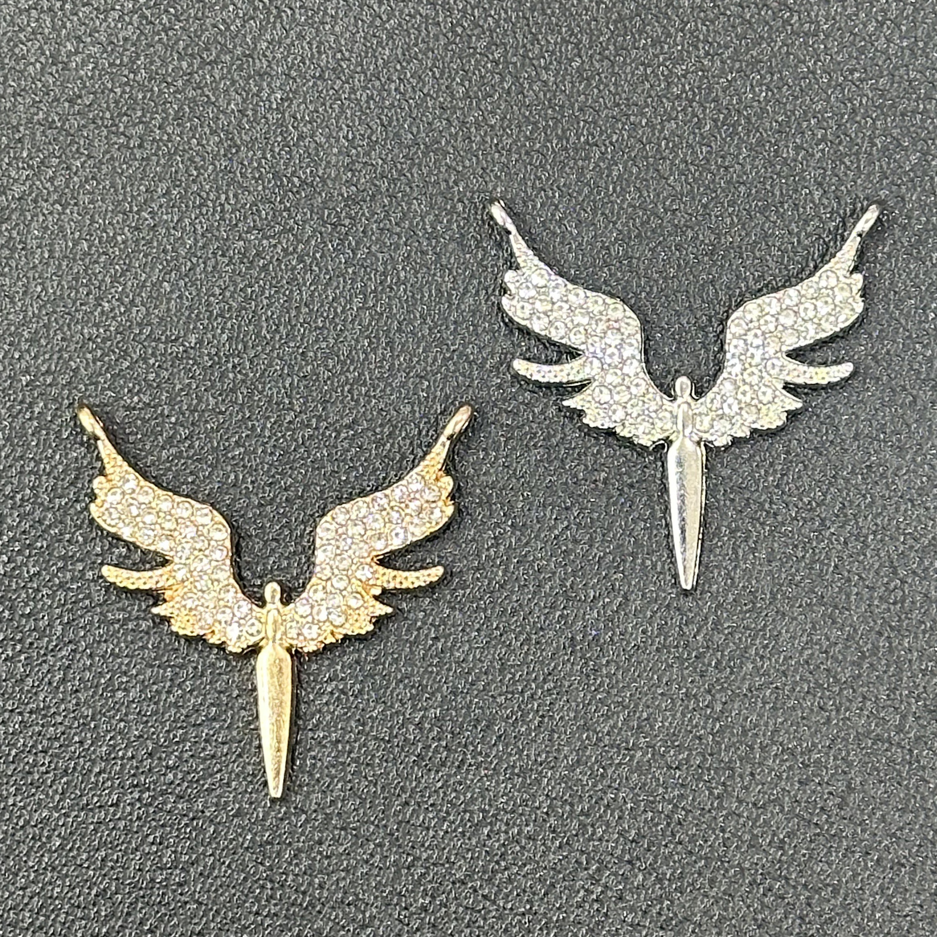 Cross-Border Hot-Selling Angel Wings Diamond-Encrusted Gold Pendant Jewelry Accessories DIY Necklace Keychain Pendant Accessories Wholesale