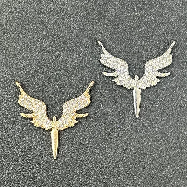 Cross-Border Hot-Selling Angel Wings Diamond-Encrusted Gold Pendant Jewelry Accessories DIY Necklace Keychain Pendant Accessories Wholesale