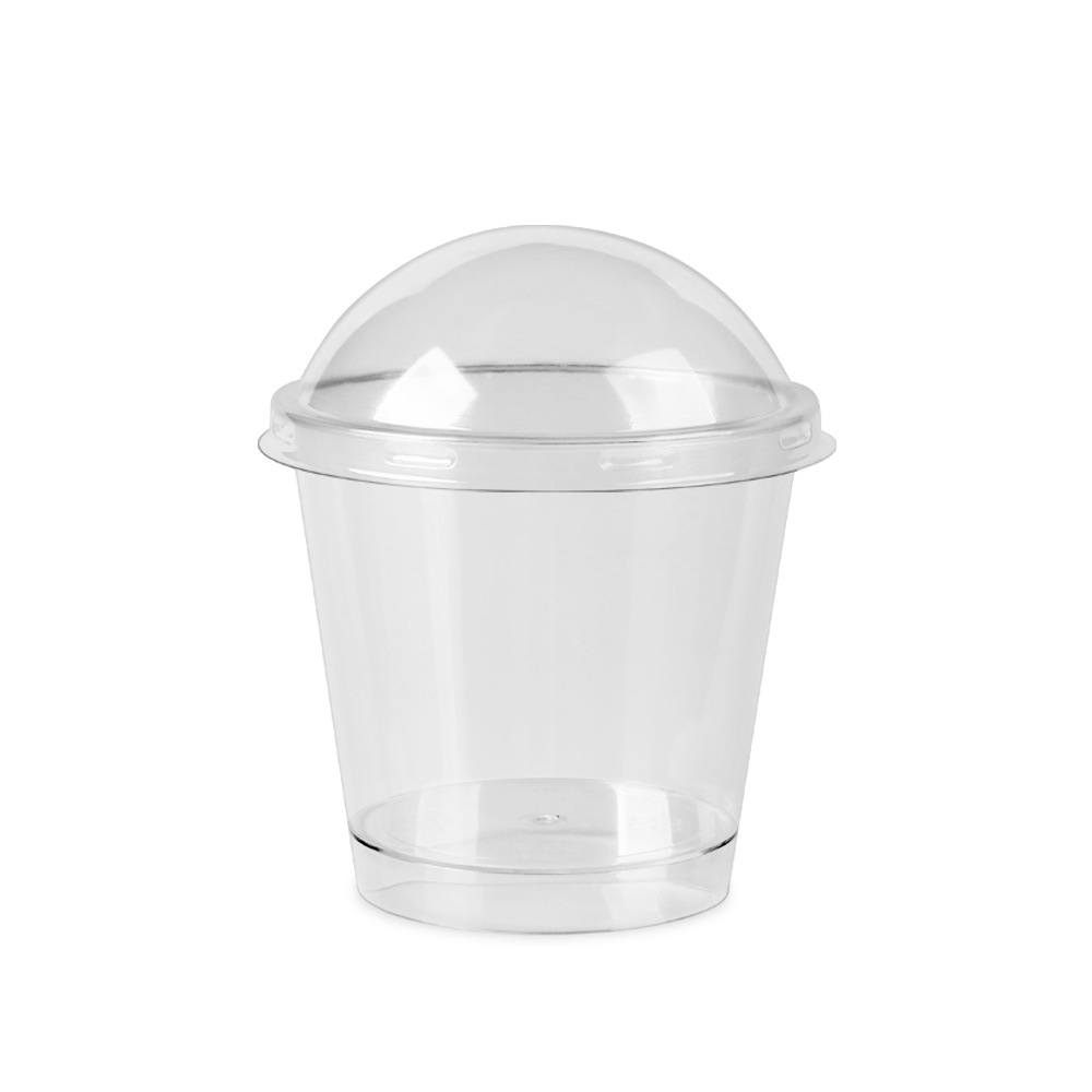 Taza de pudín con tapa, juego de cucharas, 50 tazas de salvado de madera, taza de mousse, pastel, taza de yogur, taza de plástico, postre de 200ml