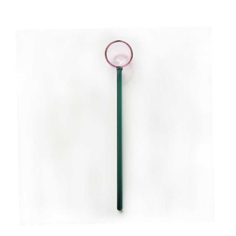 Cuchara de postre de leche creativa color transparente cuchara de vidrio resistente a altas temperaturas cuchara de varilla de agitación de café de mango largo de color alto