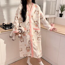 带胸垫孕妇哺乳睡裙秋冬款加厚空气棉产后冬季大码连衣裙入院待产