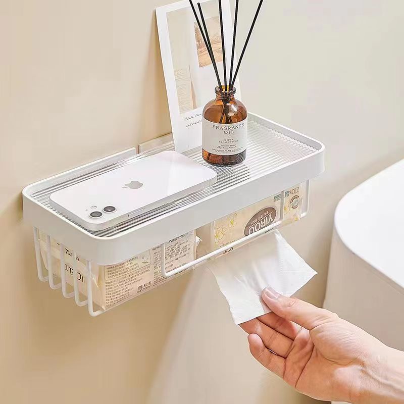 White acrylic bathroom tissue box free punching storage roll paper