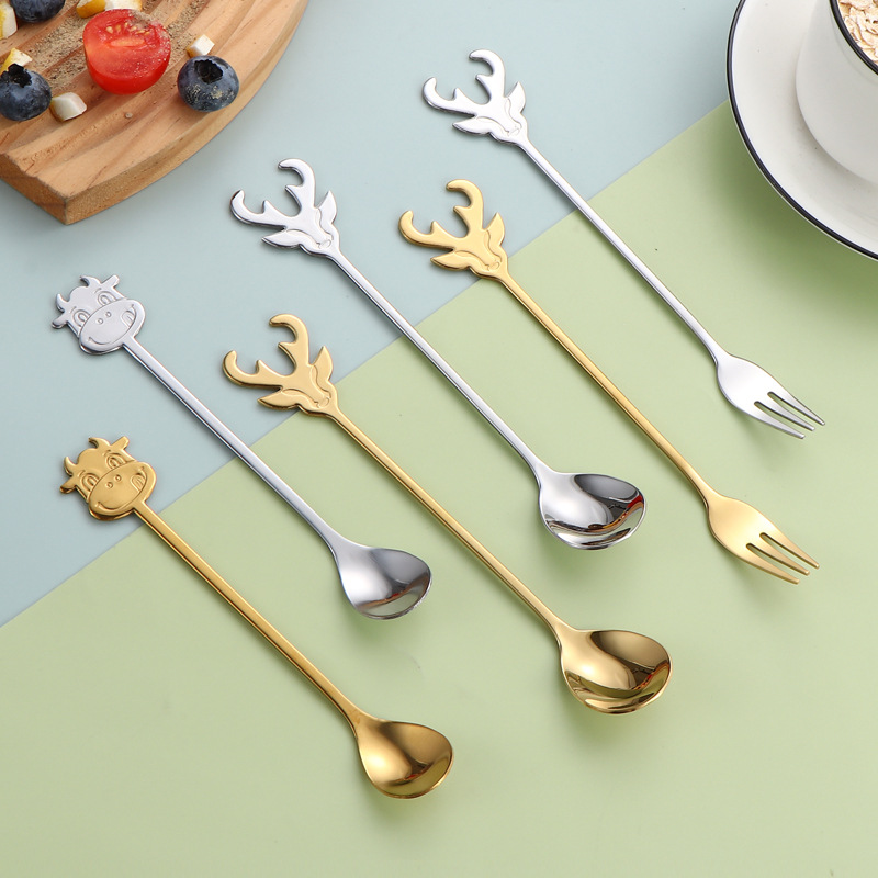 304L acero inoxidable yuan Bao cucharas bebés comer cubiertos especiales para niños aprender a comer entrenamiento autoalimentado cucharas y tenedores