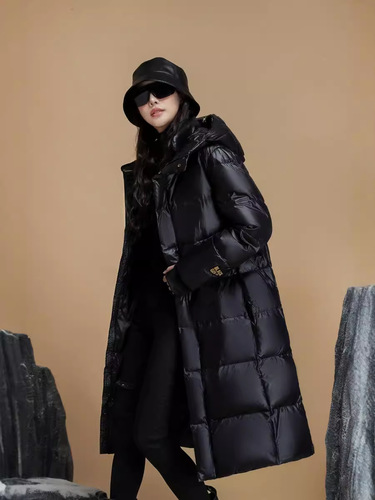 Premium Black Gold Goose Down Jacket - High-End, Thickened and Extended Couple's Set for Men and Women - Autumn/Winter Warmth Over-the-Knee Hooded Down Jacket