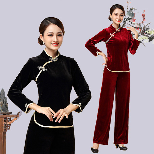 Autumn/Winter Square Dance Outfit Set: Elegant, Chic Cheongsam-Style Costume with a Unique Design—Perfect for Team Performances, Available in Two Pieces