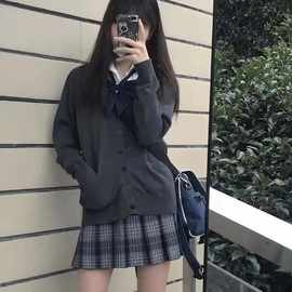 春秋新款长袖学院风日系百搭JK制服开衫毛衣女套装长袖V领针织衫