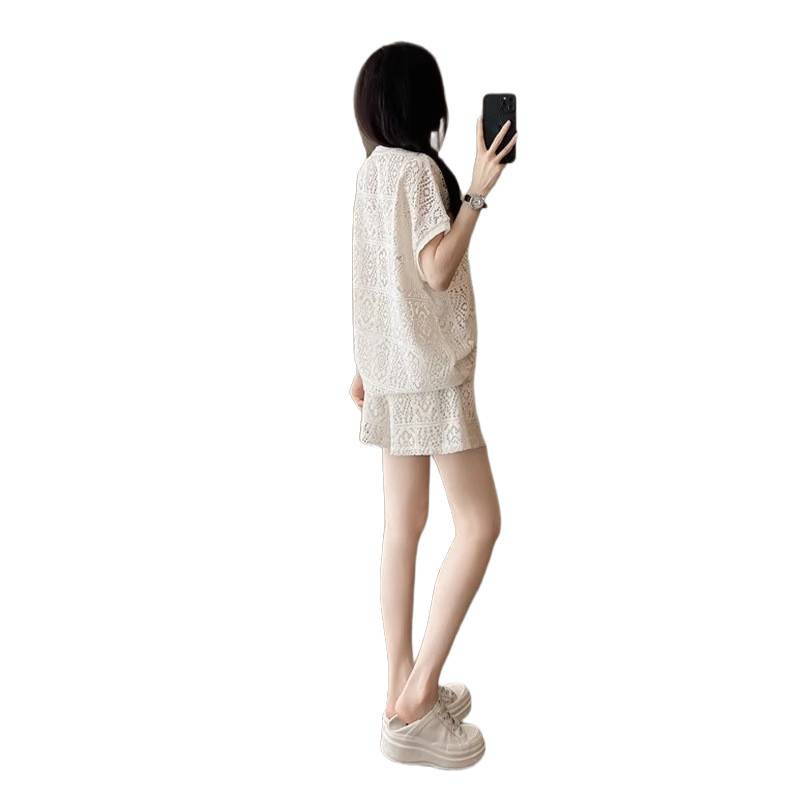 法式高级感蕾丝套装女2025夏季短袖短裤两件套睡衣女可外穿时尚|undefined