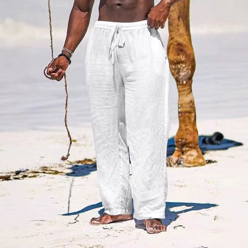 2023 трансграничные Amazon wish новый постельное белье свободные мужские простые модные сплошные повседневные хлопчатобумажные брюки