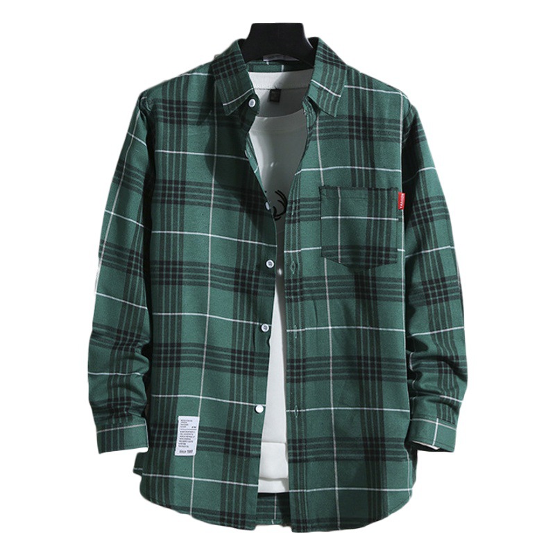 2020ins plaid shirt men's hong kong style outerwear korean style trendy all-match internet celebrity very fairy long sleeve shirt shirt