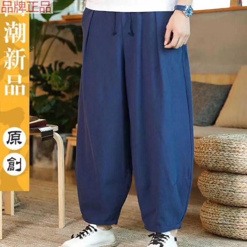 Spring and Summer Chinese Style Linen Pants Men's Loose plus size Cotton and Linen Sports Pants Fatty Plus Fat Trendy Wide-leg Bloomers for Men