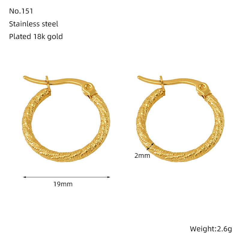 Pendientes redondos de acero inoxidable simples de moda transfronteriza nuevos pendientes geométricas de acero de titanio dorado de 18k al por mayor