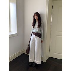 ICC 简韩通勤风直筒九分休闲裤可拆卸屁帘宽松流浪裤秋季女装0769