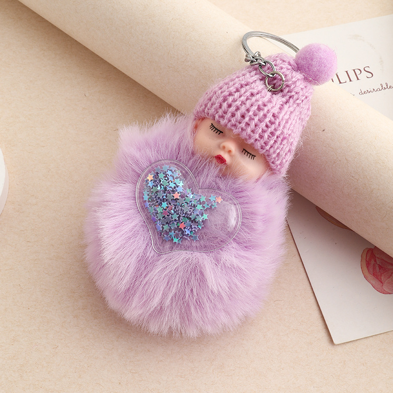 Amor dorado muñeca de sueño imitación de conejo bola de pelo colgante lindas bolsas escolares colgantes para niñas joyas de peluche llaveros