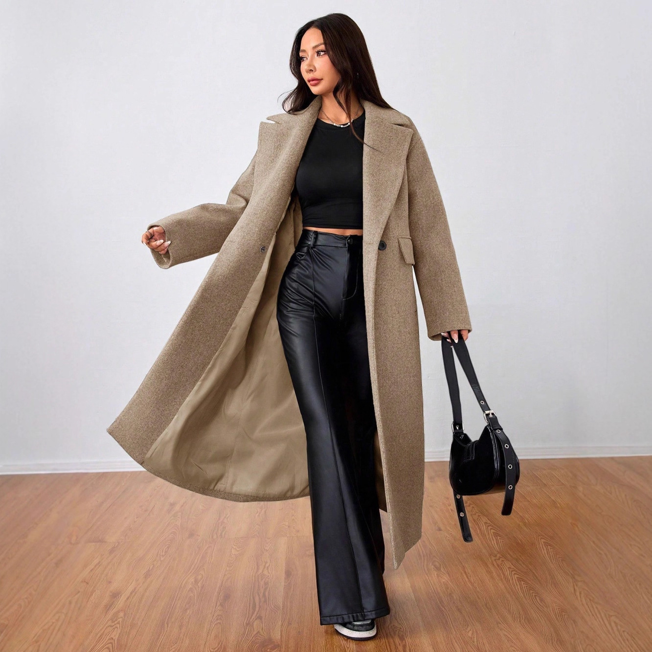 2025 Independent Station Amazon European and American Foreign Trade Women's Autumn and Winter Elegant Long Woolen Jacket